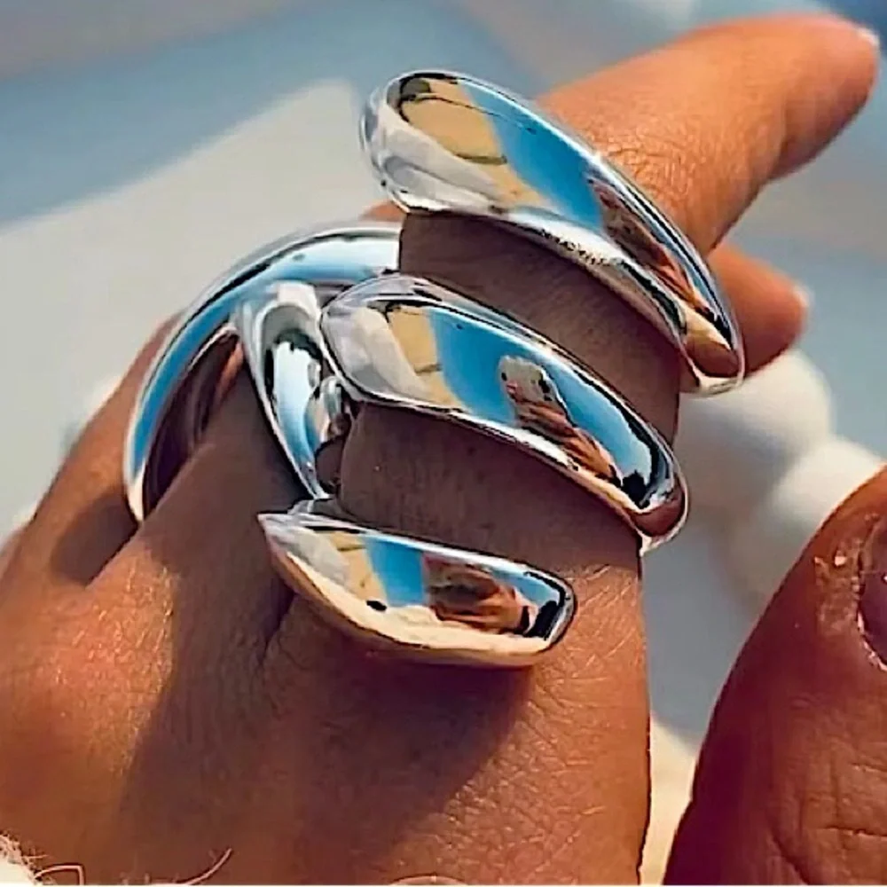 Silver Plated Geometric Ring, Creative, Design, Unique, Tre…